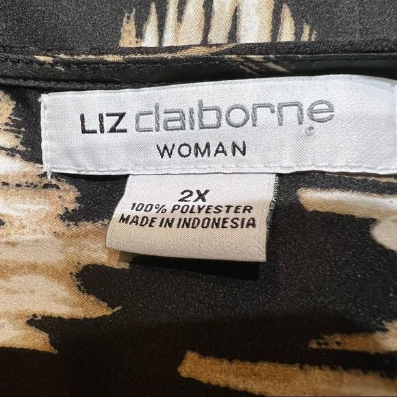 PLUS SIZE Liz Claiborne Blouse Brown Cream & White size 2X - Picture 9 of 9